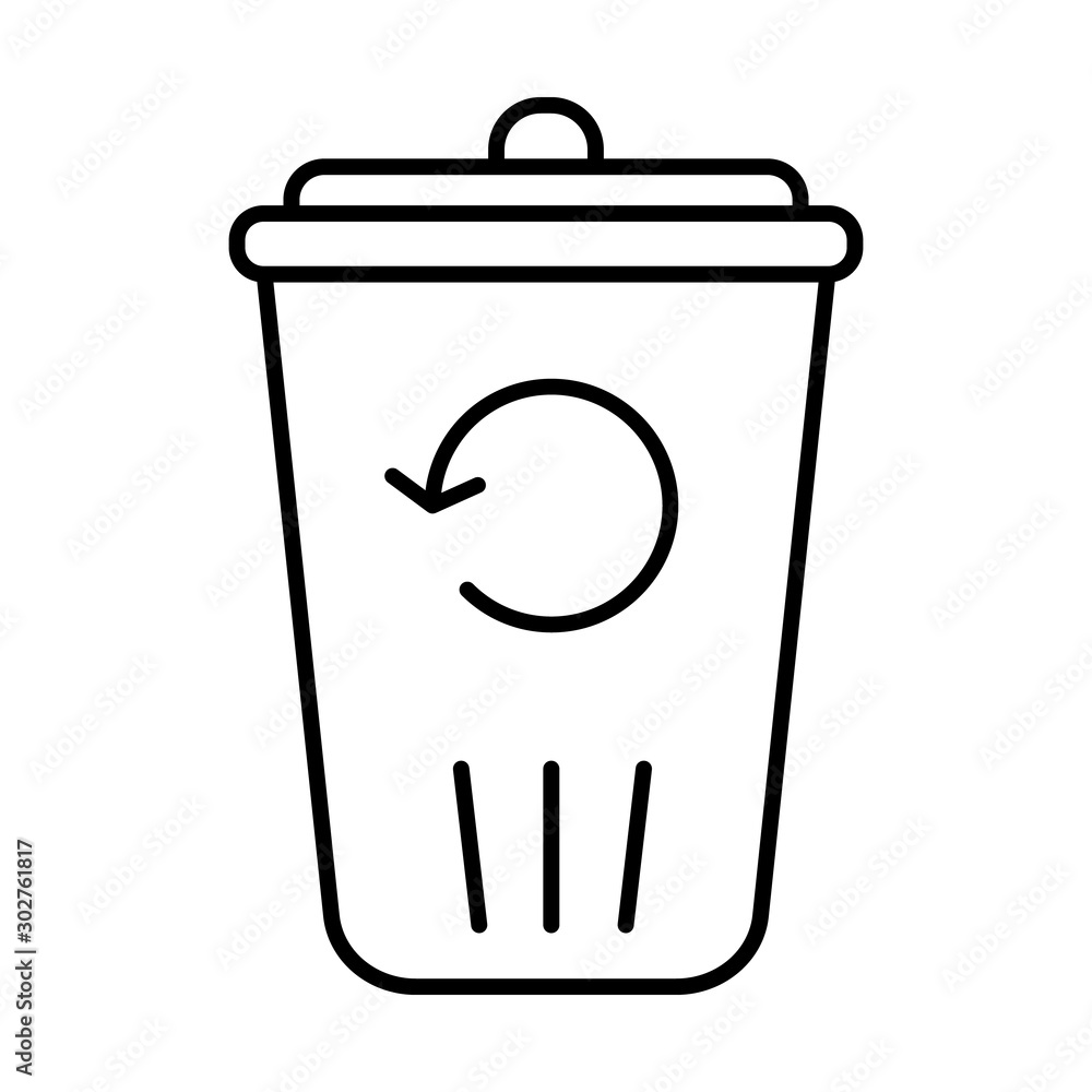 Poster recycling service linear icon. converting waste materials. garbage reuse. junk reprocessing. trash b