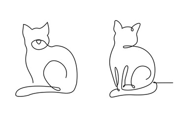 Cat in continuous line, pet vector illustration, cat sitting, drawn by one line.