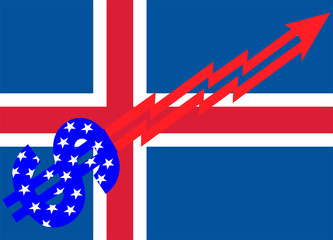 Naklejka premium Flag Of Iceland And Dollar Sign Arrow Graph Going Up