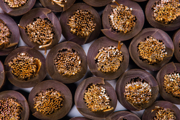 Bundle of copper  electric cables closeup