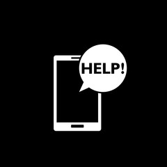 Speech bubble with help on smartphone screen isolated on black background
