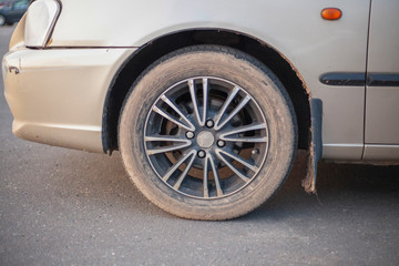 Car wheel. Wheel replacement preparation.