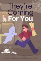 They are coming for you brochure template. Horror escape room. Flyer, booklet, leaflet concept with flat illustration. Vector page cartoon layout for magazine, advertising invitation with text space