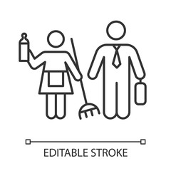 Gender stereotypes linear icon. Female and male domestic, work life. Woman, man rights. Social inequality. Thin line illustration. Contour symbol. Vector isolated outline drawing. Editable stroke