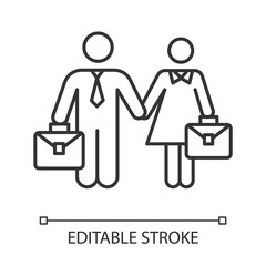 Employment gender equality linear icon. Woman, man work rights. Female, male career path. Business industry. Thin line illustration. Contour symbol. Vector isolated outline drawing. Editable stroke