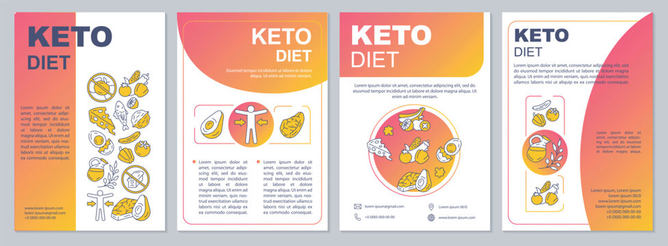 Keto diet gradient brochure template. Ketogenic meal. Flyer, booklet, leaflet print, cover design with linear illustrations. Vector page layouts for magazines, annual reports, advertising posters