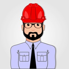 Businessman with hard hat isolated on white background. Flat style vector illustration