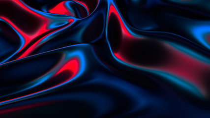 3d render, abstract background, holographic foil, iridescent texture, waving cloth, ripples, metallic reflection.
