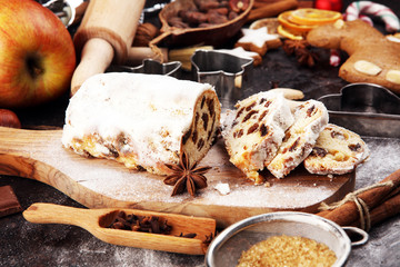 Christmas stollen and cookies. Traditional German festive baking for xmas