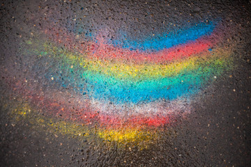 Colored chalk on the pavement. Children's drawing on the road.