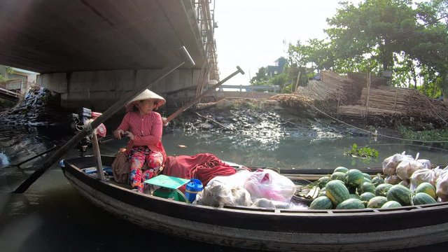 Trading on the Mekong floating market South Vietnam
