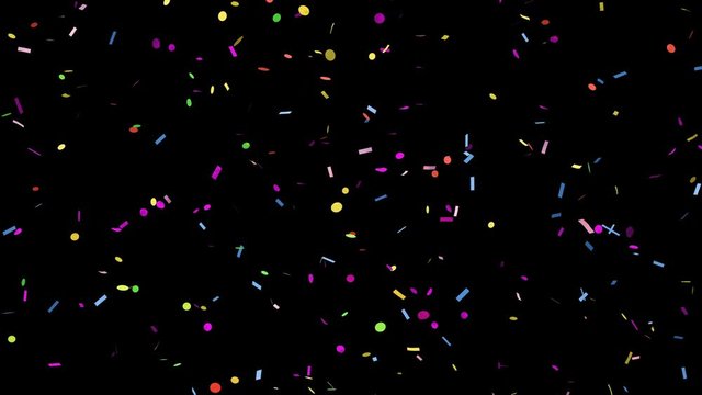 Colorful confetti explodes on a black background. Luma matte included.