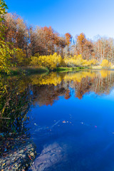 Small mountain lake in the fall