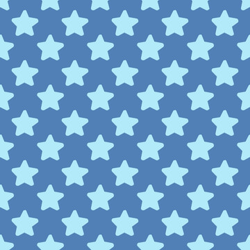 Seamless Pattern of Cerulean Cartoon Stars close to each other On Blue Background