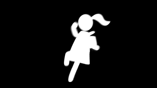 Happy school girl doing a looping skipping walk cycle in 4K