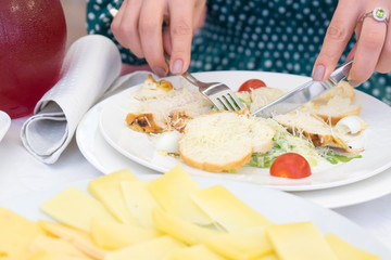 Photo of the Caesar salad. classic recipe.