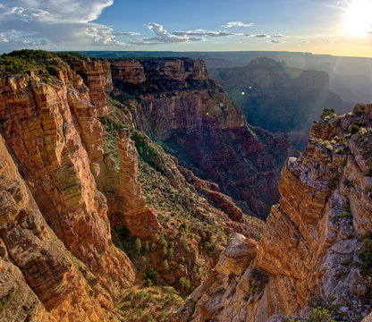 The Spire Abyss near Zuni Point on the south rim of the Grand Canyon near sundown, located a mile east of Moran Point, Grand Canyon National Park, Arizona