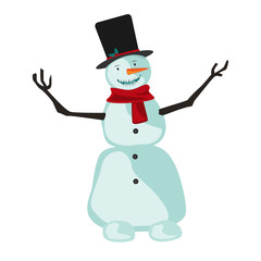 snowman with scarf and santa claus hat
