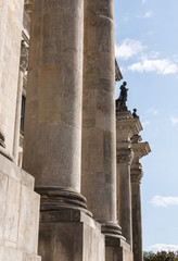 Reichstag architectural columns, historic edifice in Berlin, Germany
