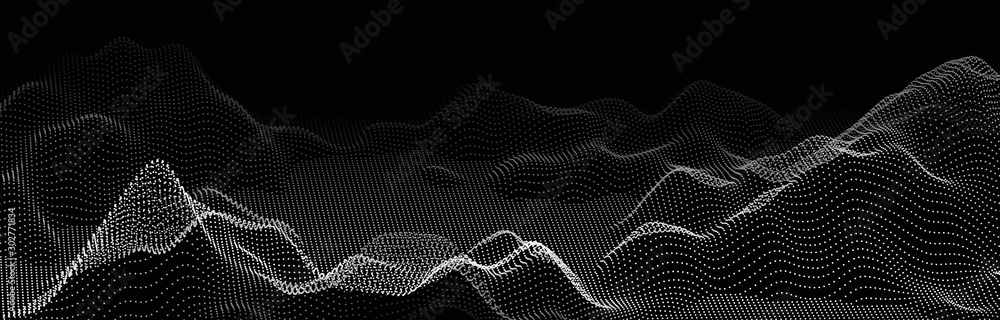 Aufkleber Abstract digital wave of particles. Futuristic point wave. Landscape background vector. Vector illustration