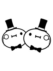 team 2 freunde paar sir herr gentlemen zylinder hut reich monokel brille fliege kopf süßes gesicht kawaii lieb nett rund kreis augen mund clipart design comic cartoon