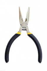 Single pliers tool with rubber handles for the master electrician on white background