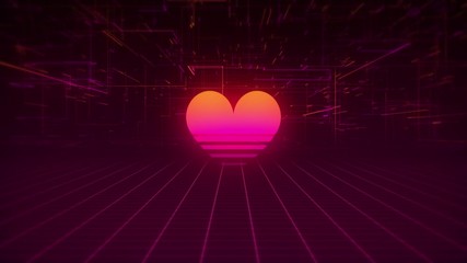 Synthwave Wireframe Net and Heart 80s - Powered by Adobe
