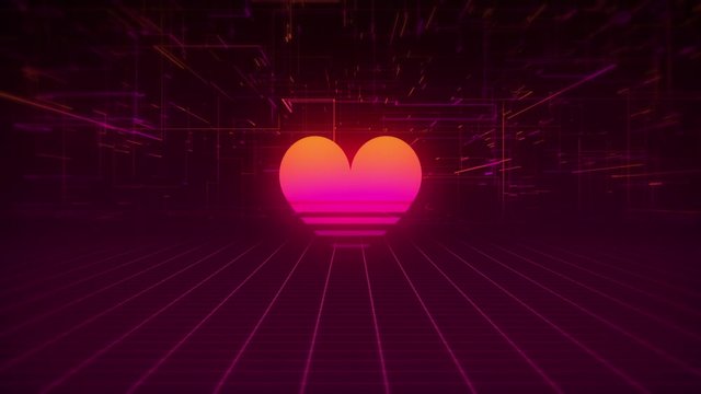 Synthwave Wireframe Net and Heart 80s