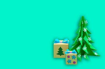 Paper Christmas tree and gift boxes