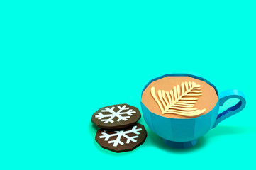 Paper cup with hot chocolate and Christmas gingerbread