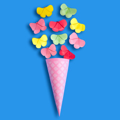 Paper waffle cone with butterflies