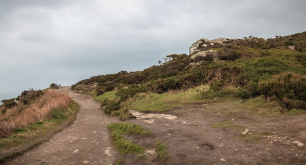 hiking trail on cliff skirting the sea in Howth