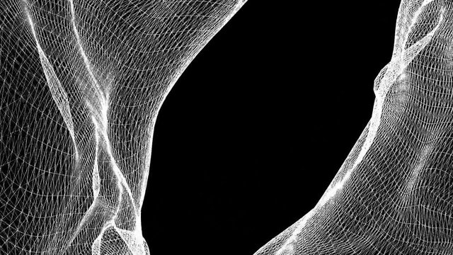 white three-dimensional grid slowly deforms on a black background. 3d rendering abstraction