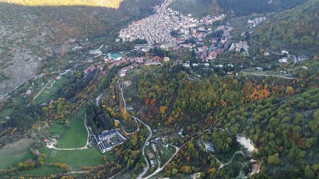 Aerial view of Scanno. A village in Abruzzo. A beautiful landscape