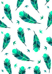 Feather bird seamless pattern abstract background. Vintage card for fabric design. Colorful vector illustration wallpaper, paper design set collection bookmark cover