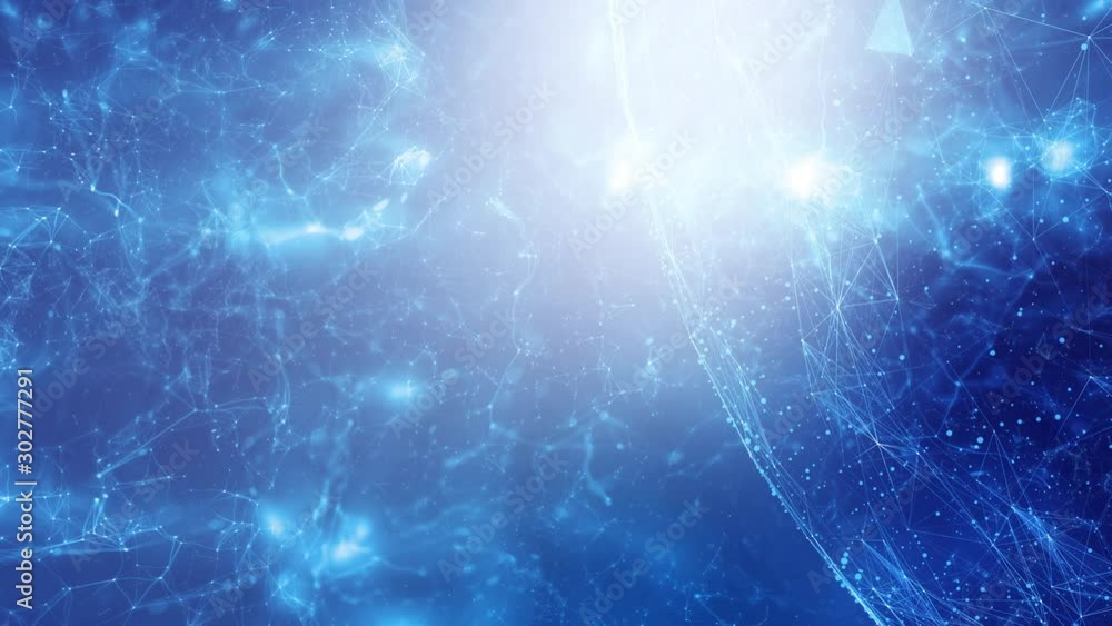 Poster rotation of network sphere on shining and blurry cyberspace animation background, with view from spa