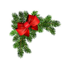 Christmas corner decoration with Christmas holly garland, red. Vector.