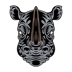 Vintage rhino face. Heading vintage style Isolated on a white background.
