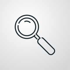 Símbolo buscar. Icono plano lineal lupa en fondo gris