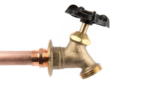 a brass plumbing tap with a hose thread attached to a copper tube