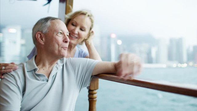 Senior couple enjoying their relaxing luxury world cruise 