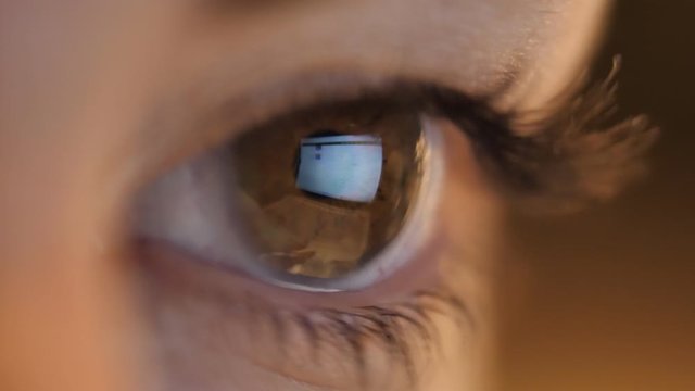 woman eye macro shot reflection surfing the internet via laptop
