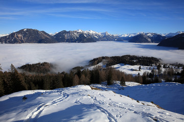 Winterlandschaft in Vorarlberg. Österreich