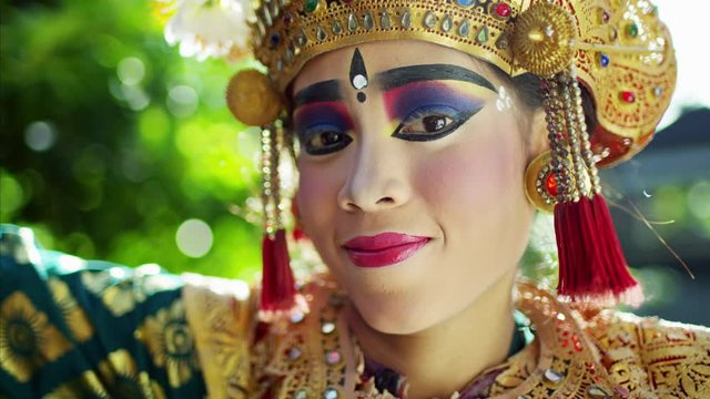 Portrait of artistic Balinese female Legong dancer Indonesia