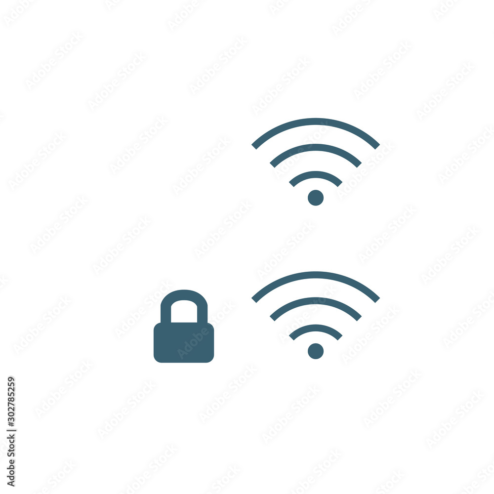 Poster creative wifi icon with lock element. secured wifi. locked and open network. stock vector illustrati