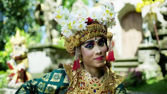 Portrait of Balinese female Legong spiritual dancer Indonesia