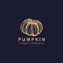Logo with decoral gold pumpkin. Abstract floral emblem, design concept, logotype element for template.
