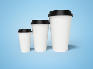 Paper cup with lid for coffee 3d rendering on blue background with shadow