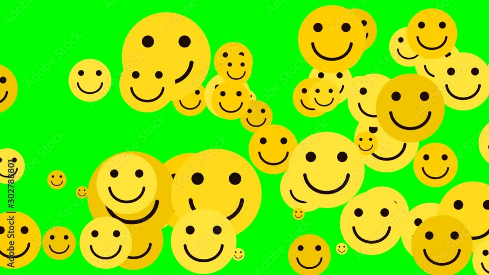 Poster abstract smile face animation. yellow smile face icon moving animation. 4k video on green background