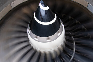 a close up of a jet engines fan blades.